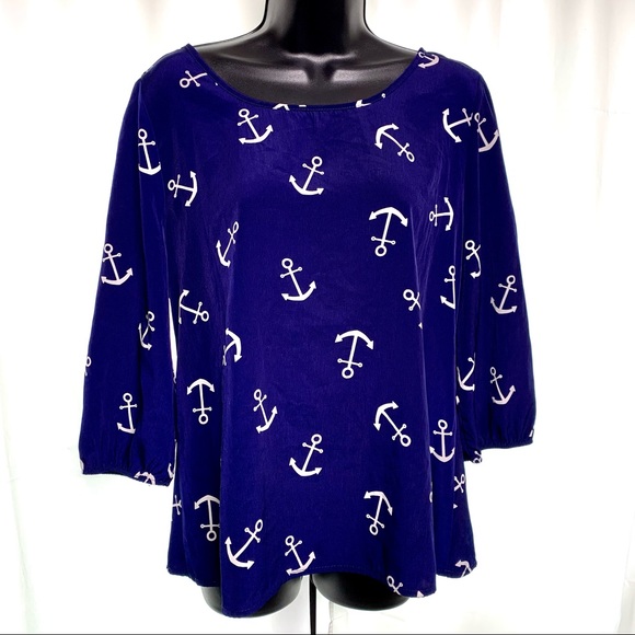 Peach Love Cream Navy Anchor Blouse - Picture 2 of 9